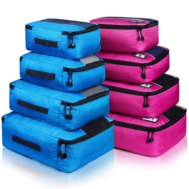 Idesort 8 Set Packing Cubes, Travel Luggage Bags Organizers Mixed Color Set (Rose Blue) - Image 1